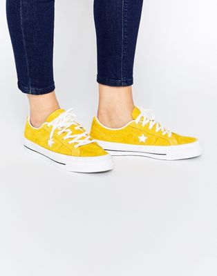 converse one star yellow suede trainers