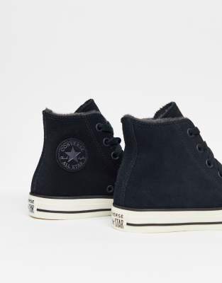 converse black leather faux fur lined hi trainers