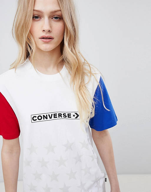 ضد العدل Converse Exclusive One Star Boyfriend Fit T-Shirt In Color Block ضد العدل