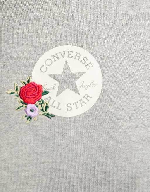 Converse floral embroidery cropped sweat in grey | ASOS