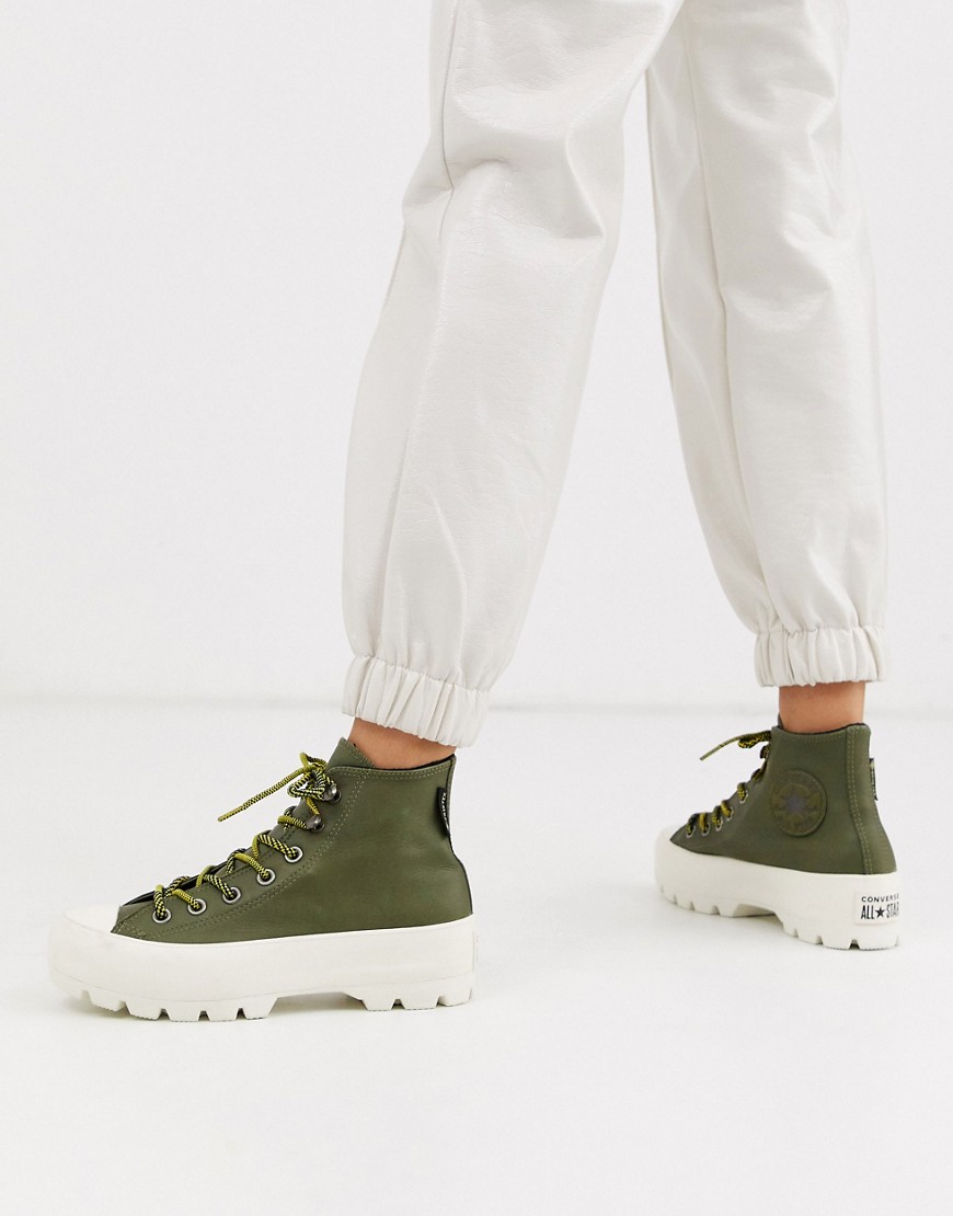 Converse Goretex leather Chuck Taylor Hi Chunky Sole hiker boots in khaki green