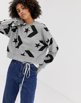 Converse – Grå kort sweatshirt med stjärn- och vinkelmönster
