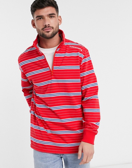 Converse half-zip stripe rugby shirt in red