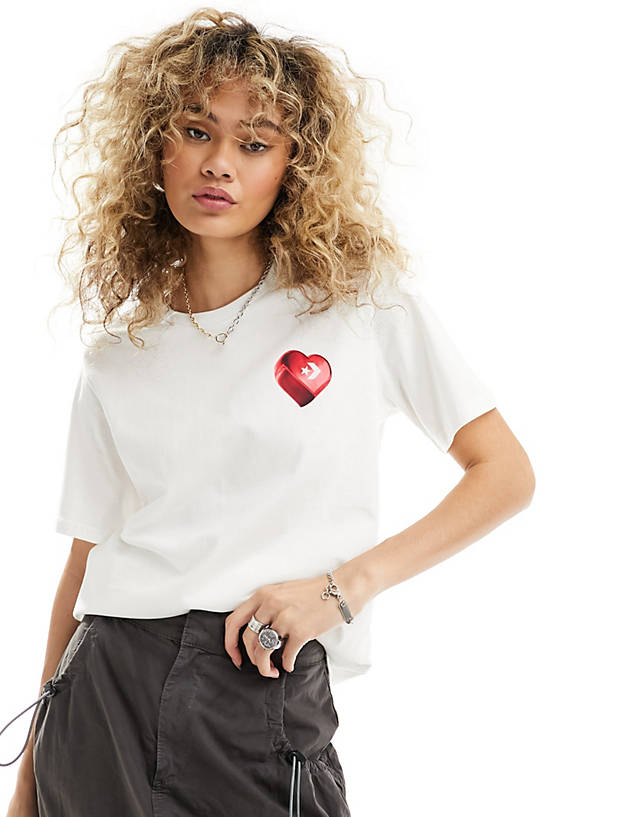 Converse - heart back print t-shirt in white - white