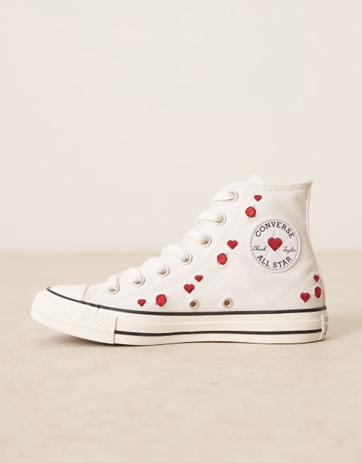 Converse Hearts Chuck Taylor All Star Hi sneakers in white with embroidered roses, 2 of 5