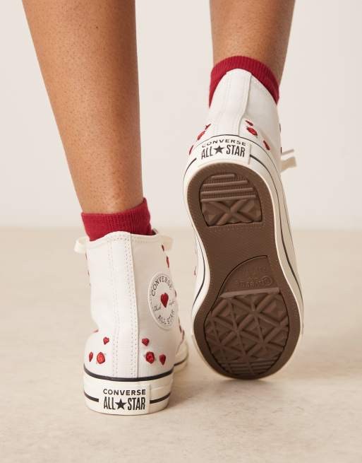 Converse Hearts Chuck Taylor All Star Hi sneakers in white with embroidered roses, 4 of 5