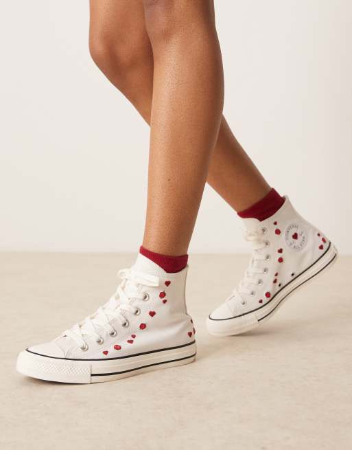 Converse Hearts Chuck Taylor All Star Hi sneakers in white with embroidered roses, 5 of 5