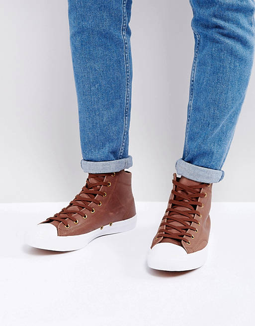 Converse Jack Purcell Leather Mid Plimsolls In Brown 157708C | ASOS