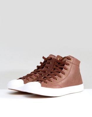 Converse Jack Purcell Leather Mid Sneakers In Brown 157708C | ASOS