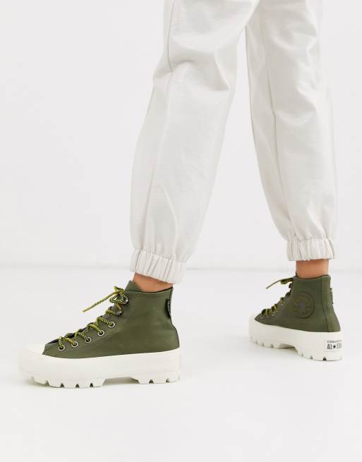 Converse Khaki Green Goretex Leather Chuck Taylor Hi Chunky Sole Hiker Boots