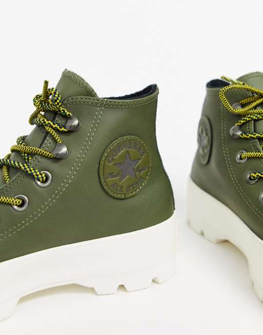 Converse Khaki Green Goretex Leather Chuck Taylor Hi Chunky Sole Hiker  Boots