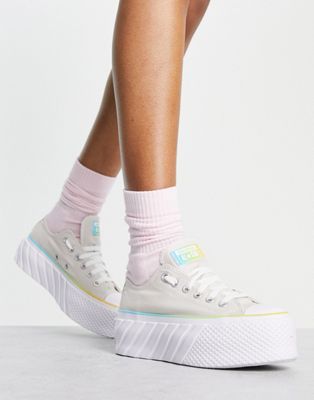 Converse Lift 2x Ox gradient heat platform trainers in off white and rainbow