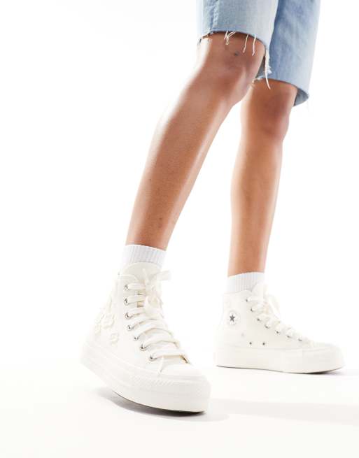 Converse - Lift Hi - Baskets montantes avec lacets épais et fleurs en organza - Crème, 3 de 5
