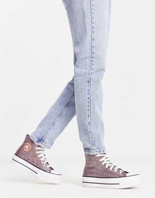 Converse – Lift Hi – Ciemnoróżowe brokatowe buty sportowe za kostkę
