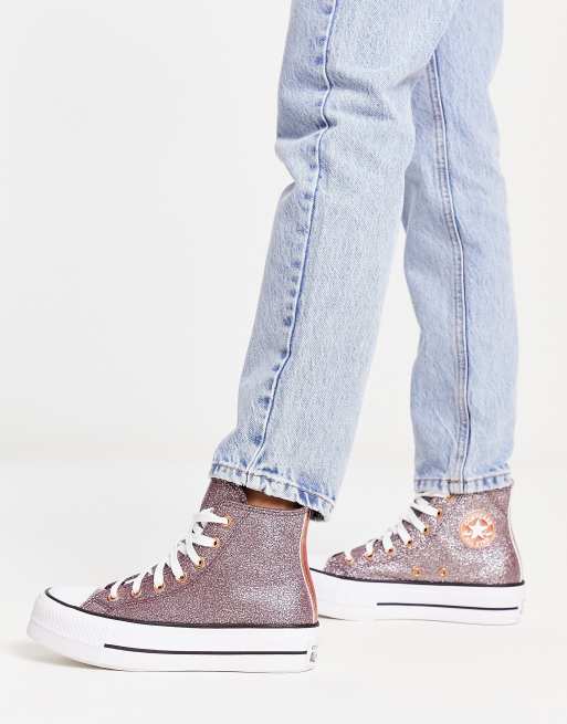 Converse – Lift Hi – Ciemnoróżowe brokatowe buty sportowe za kostkę, 4 z 4
