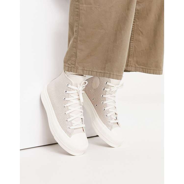 Converse Hi croc embossed leather in sand beige | ASOS