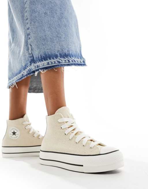 Converse Lift Hi Kremowe sznurowane buty sportowe na grubej podeszwie