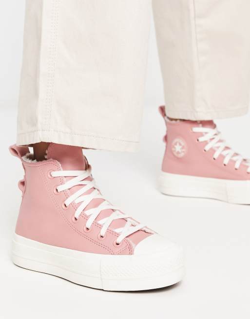 Converse Lift Hi leather sneakers with borg lining in pink PINK