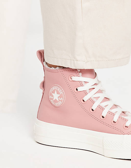 Converse Lift Hi leather sneakers with teddy lining in pink | ASOS