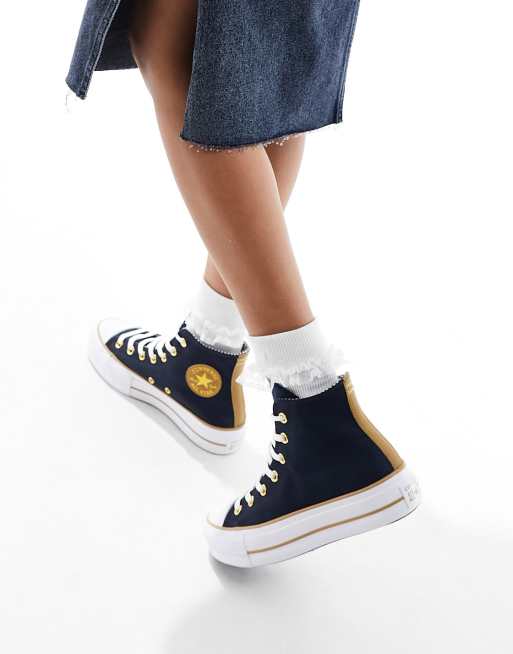 Converse - Lift Hi - Marineblå sneakers med guldfarvede detaljer i twill, 3 af 5