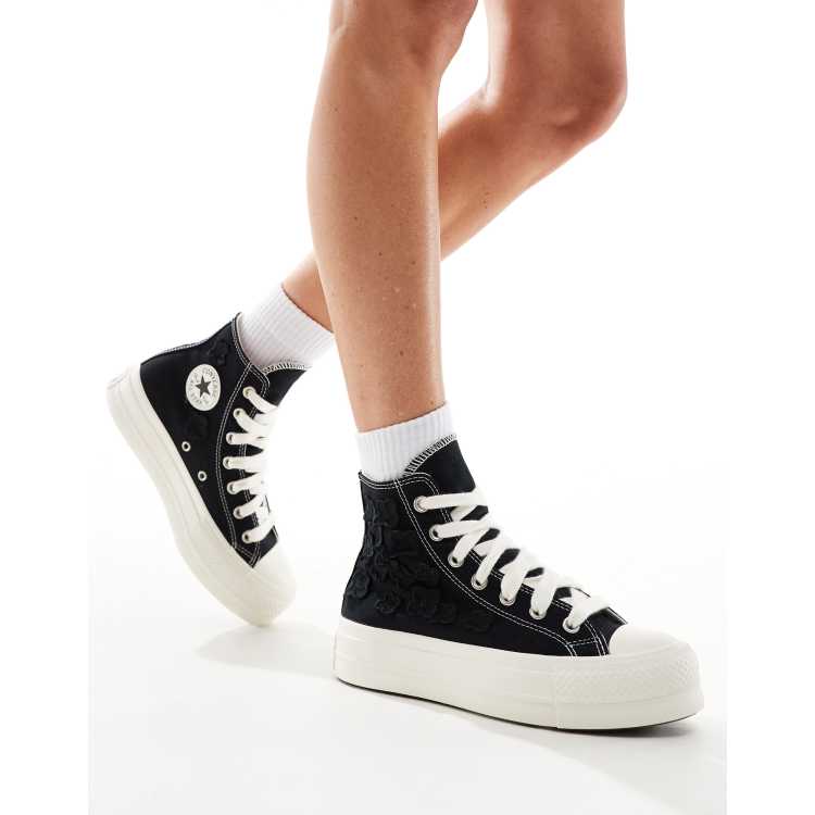 Converse Lift Hi organza flower sneakers with chunky laces in black ASOS