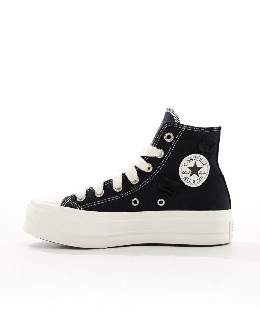 Converse Lift Hi organza flower trainers with chunky laces in black ASOS