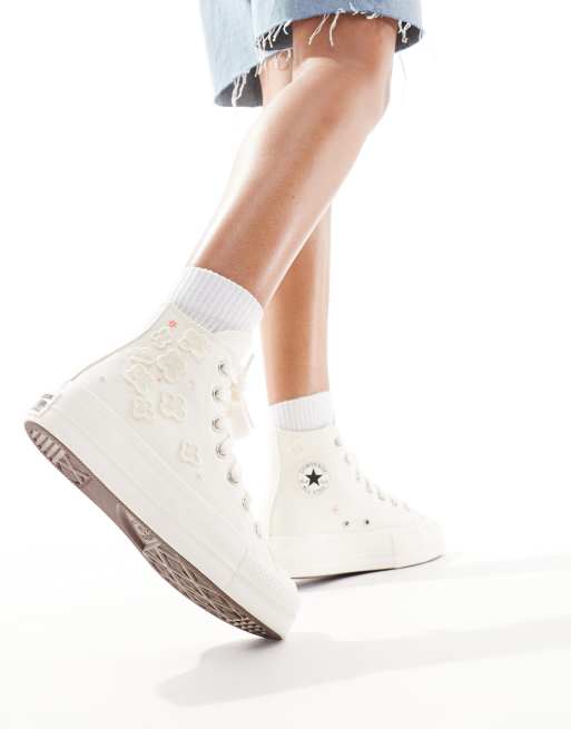 Converse Lift Hi organza flower trainers with chunky laces in cream