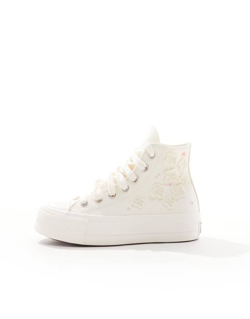 Converse Lift Hi Sneakers alte crema con suola spessa e fiori in organza