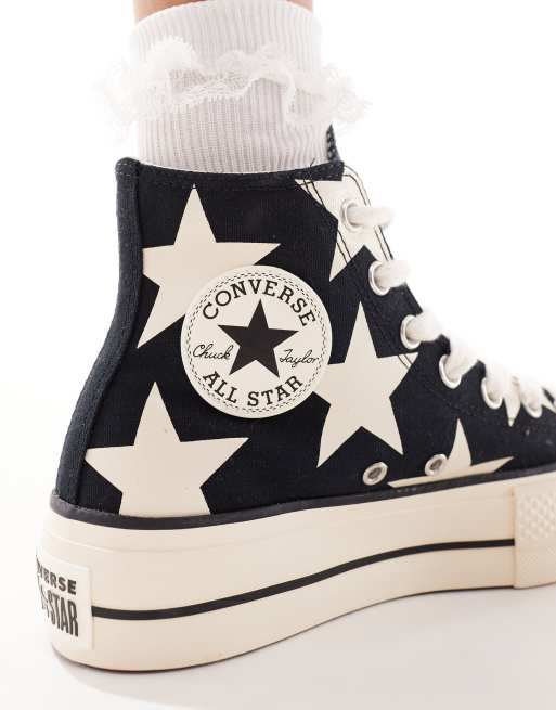 Converse Lift Hi star print trainers with chunky laces in black ASOS