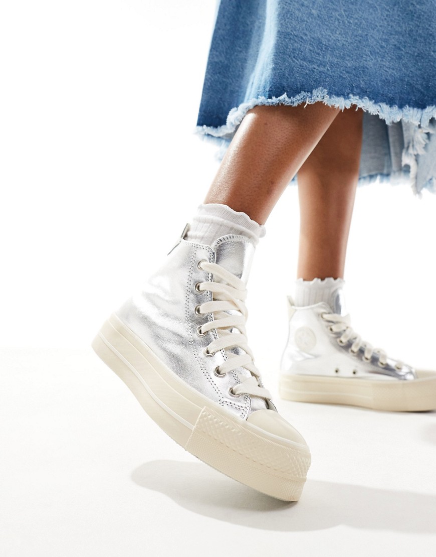 Converse Lift Hi trainers with chunky laces in metallic silver