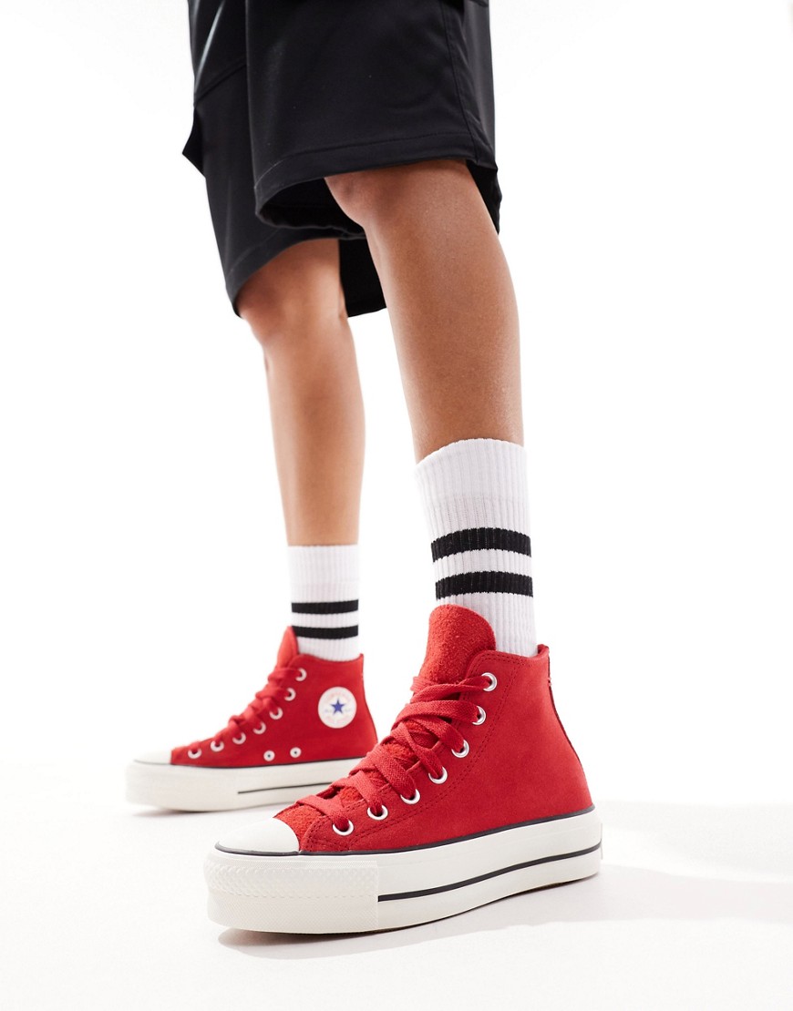Converse Lift Hi trainers with chunky laces in red