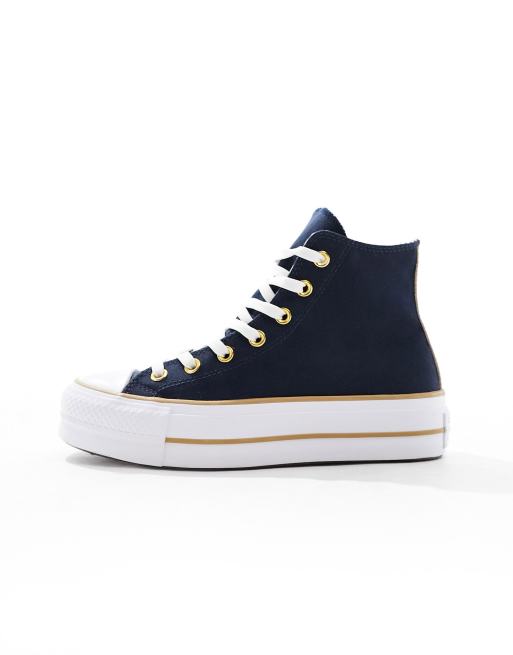 Converse – Lift – Marinblå, höga sneakers i twill med guldfärgade detaljer, 2 av 5
