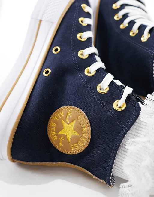 Converse – Lift – Marinblå, höga sneakers i twill med guldfärgade detaljer, 5 av 5