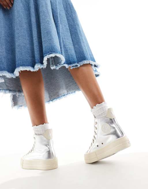 Converse Lift sneakers with chunky laces in metallic silver ASOS