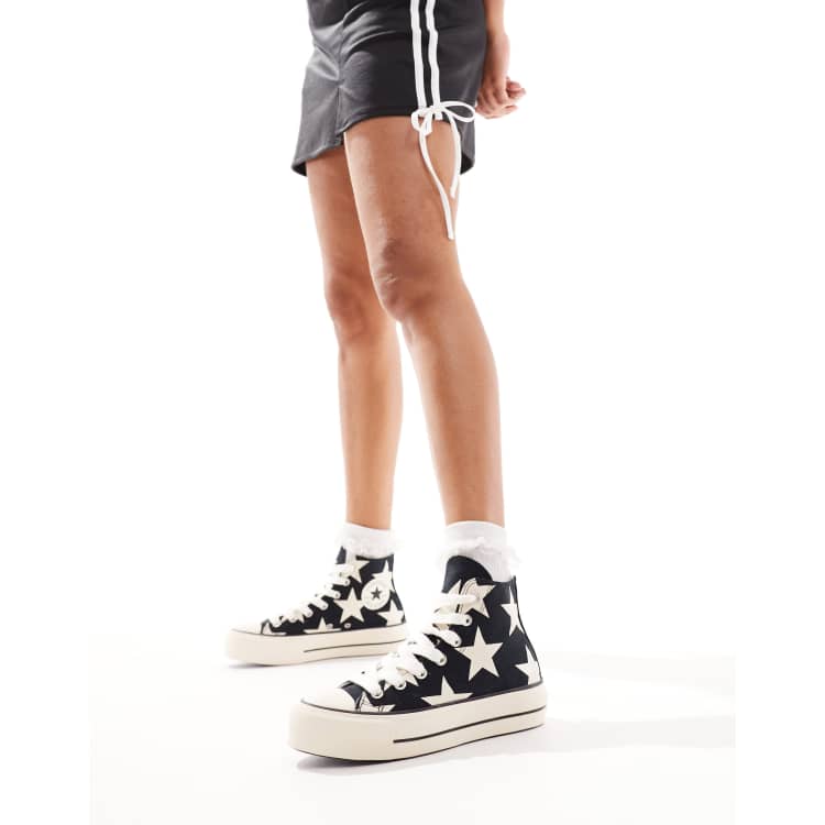 Converse Lift star print trainers with chunky laces in black ASOS