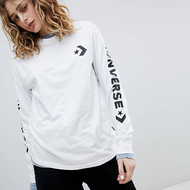 Converse Long Sleeve T Shirt In White With Arm Graphic | ASOS