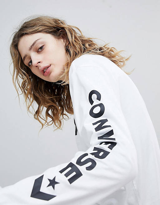 Converse Long Sleeve T Shirt In White With Arm Graphic | ASOS