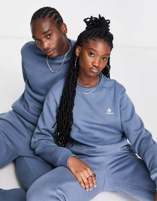 Converse - Mellemblå sweatshirt i unisexdesign med chevron-stjernelogo