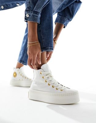Converse Modern Lift Hi twill trainers with gold details in cream