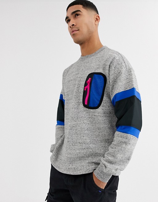 Converse Mountain Club patch pocket crew neck sweat in grey marl