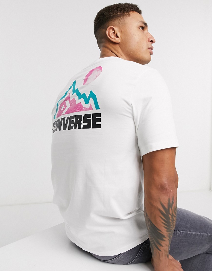 Converse - Mountain Club - T-shirt con logo e stampa sul retro bianca-Bianco