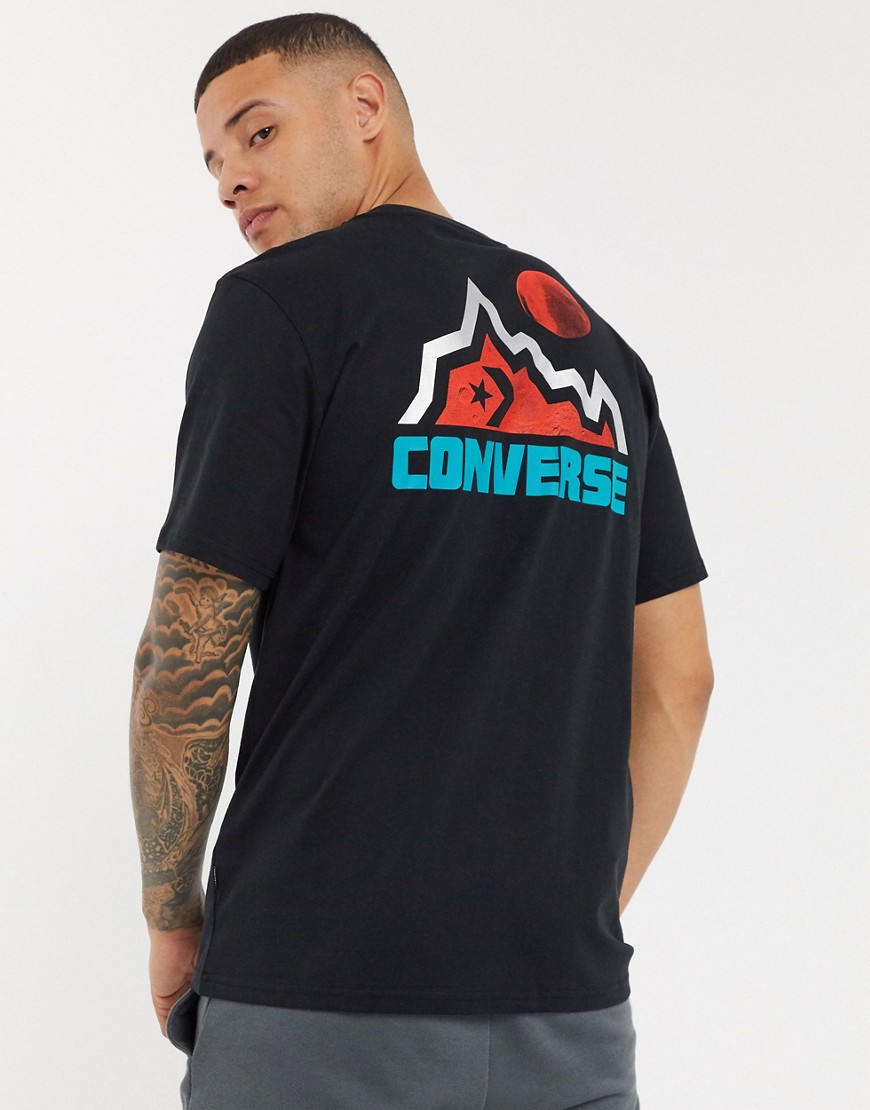 Converse - Mountain Club - T-shirt nera con logo stampato sul retro-Nero