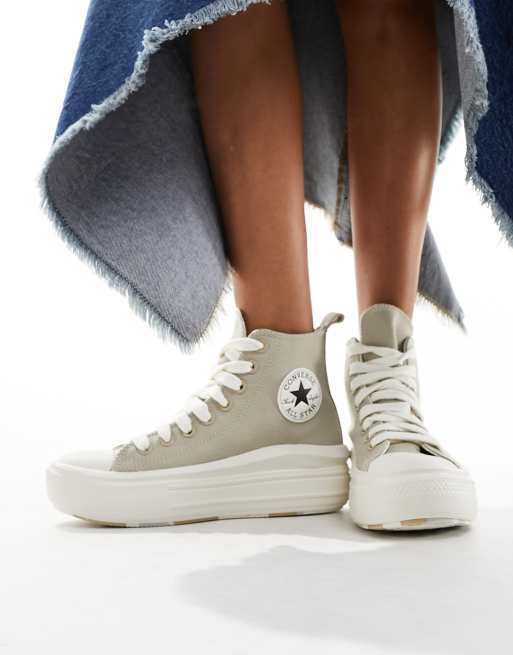 Converse Move Hi trainers with chunky laces in stone ASOS