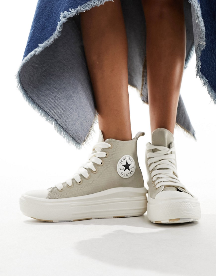 Converse Move Hi trainers with chunky laces in stone-Neutral