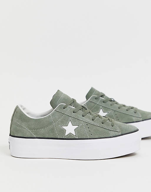 صغيرة مع خال Converse one star khaki green platform sneakers صغيرة مع خال