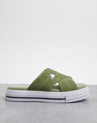 khaki green flip flops