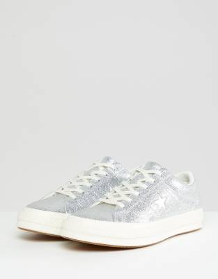 converse one star ox trainer in silver