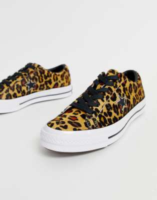 converse one star pony hair leopard print trainers