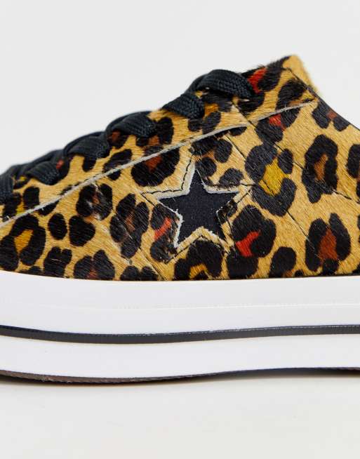 Converse One Star pony hair leopard print trainers