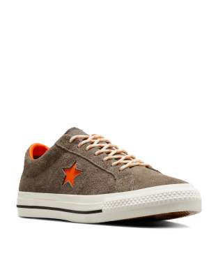 Converse One Star Pro Ox Suede sneakers in gray with orange detail ASOS